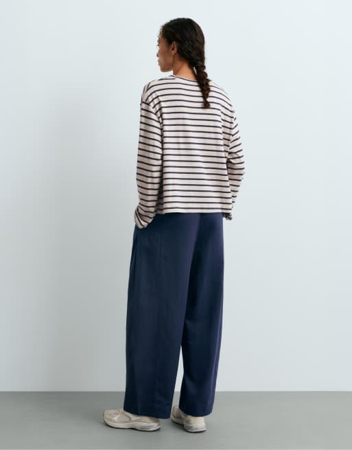 OYSHO gestreiftes Langarm-T-Shirt aus Baumwollmix in Mink-Melange, 4 von 5