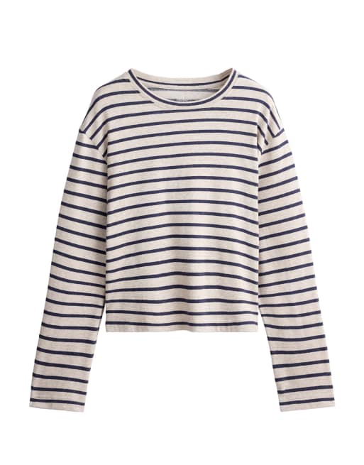 OYSHO gestreiftes Langarm-T-Shirt aus Baumwollmix in Mink-Melange, 5 von 5