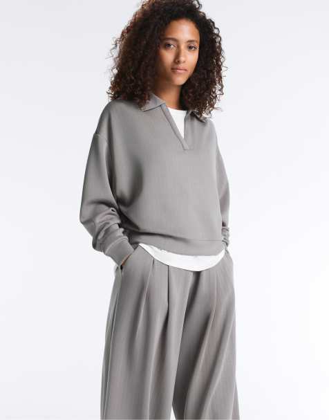 OYSHO – Gestreiftes Polohemd aus weichem Modal in Grau - view 1