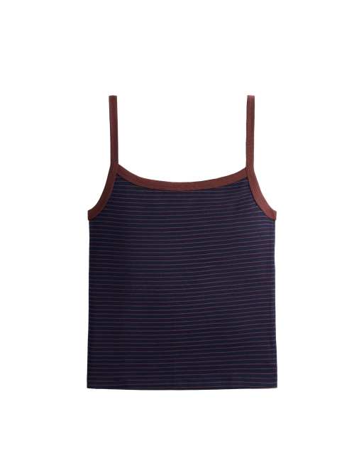 OYSHO gestreiftes Ripp-Top aus Baumwollmix in Marineblau, 5 von 5