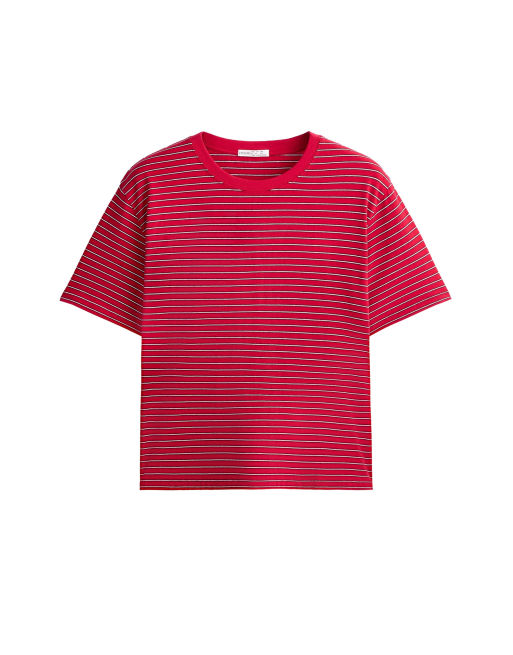 OYSHO gestreiftes T-Shirt mit kurzen Ärmeln in Rot, 6 von 6