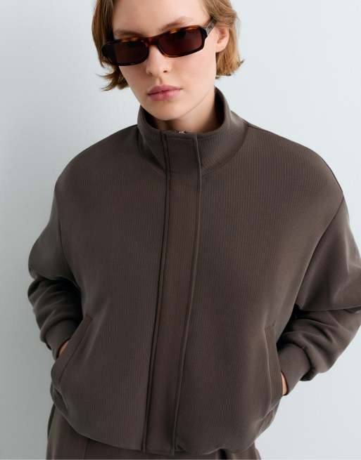 OYSHO giacca a righe con modal marrone, 3 di 4