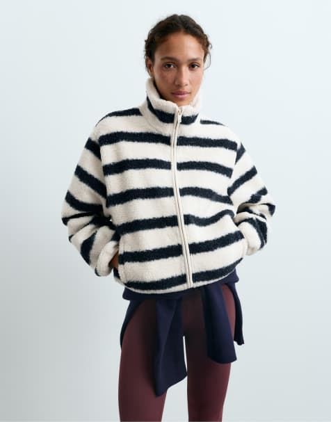 Oysho giacca a righe effetto montone blu navy - view 1