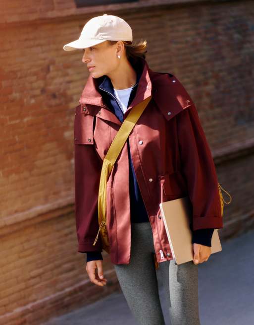OYSHO giacca a trapezio impermeabile 10k color maroon, 6 di 7