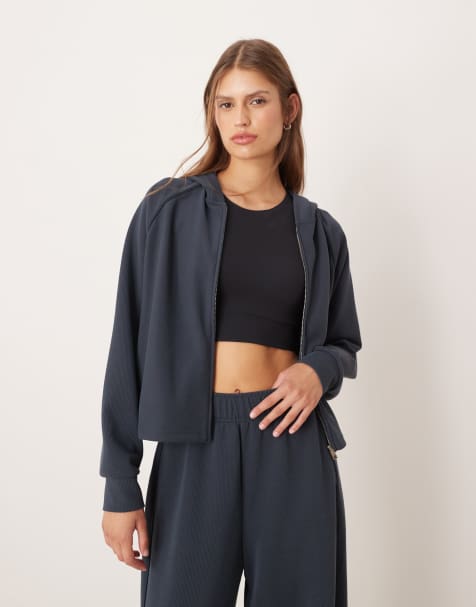 OYSHO - Giacca con cappuccio grigia a coste con modal al 29% - view 1