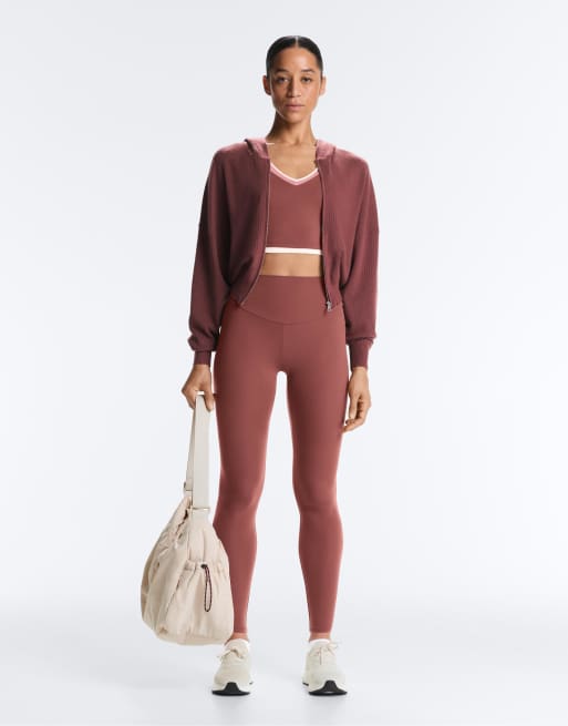 OYSHO - Giacca con cappuccio in maglia a coste color malva, 2 di 4