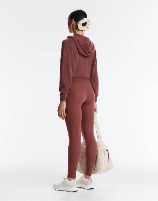 OYSHO - Giacca con cappuccio in maglia a coste color malva, 3 di 4