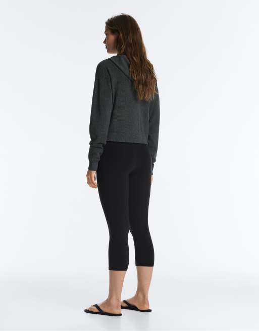 OYSHO giacca con cappuccio in maglia waffle antracite scuro, 5 di 6
