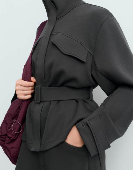 OYSHO giacca con cintura e tasche grigio scuro, 3 di 5