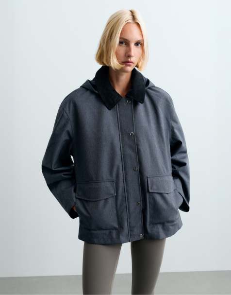 OYSHO giacca dritta impermeabile 10k effetto denim blu navy - view 1