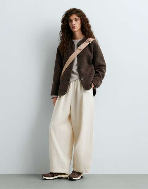 OYSHO giacca girocollo in pelliccia sintetica marrone - view 1