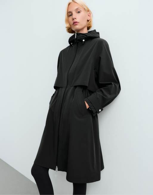OYSHO - Giacca impermeabile lunga super leggera 10k nera, 2 di 6