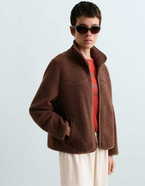 OYSHO giacca in finta pelliccia con profili marrone - view 1