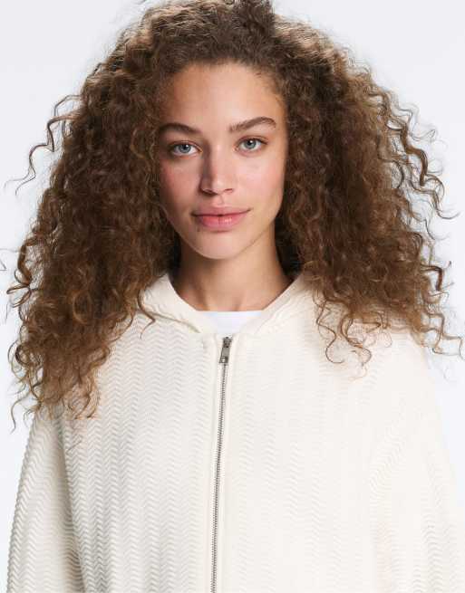 OYSHO - Giacca in maglia bianco sporco con cappuccio, 2 di 4