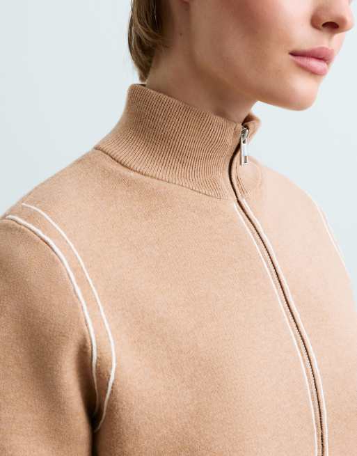 OYSHO giacca in maglia con profili a contrasto color cammello, 3 di 6