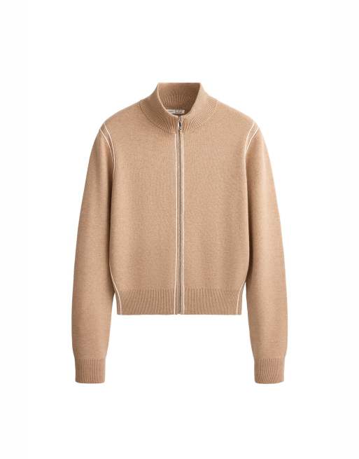OYSHO giacca in maglia con profili a contrasto color cammello, 6 di 6