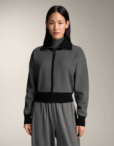 OYSHO - Giacca in maglia nera con stampa pied de poule - view 1