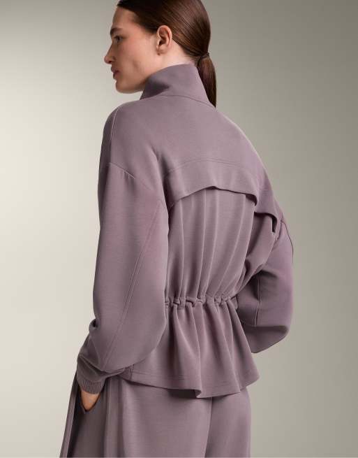 OYSHO - Giacca in modal soft touch lilla con vita regolabile e colletto alto, 2 di 4