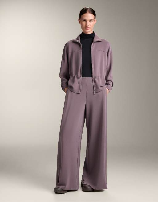 OYSHO - Giacca in modal soft touch lilla con vita regolabile e colletto alto, 3 di 4