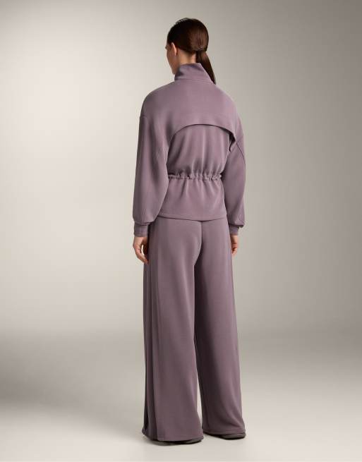 OYSHO - Giacca in modal soft touch lilla con vita regolabile e colletto alto, 4 di 4