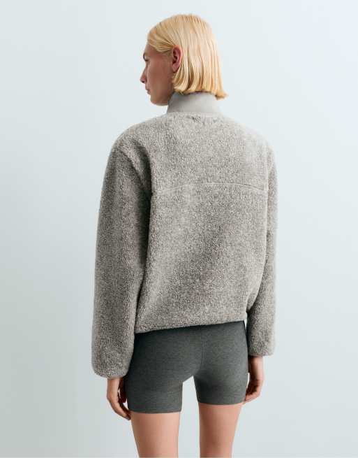 OYSHO giacca in montone sintetico grigio medio mélange, 4 di 5