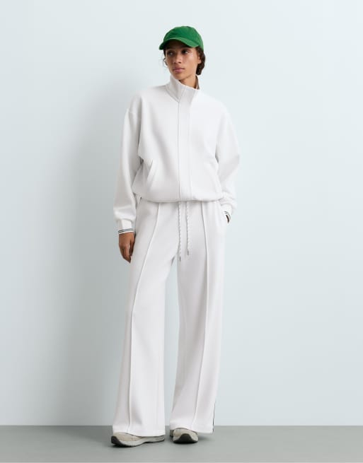 OYSHO - Giacca in piqué di cotone bianco sporco con profili a contrasto, 2 di 7