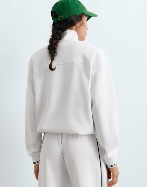 OYSHO - Giacca in piqué di cotone bianco sporco con profili a contrasto, 4 di 7