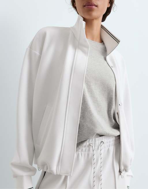 OYSHO - Giacca in piqué di cotone bianco sporco con profili a contrasto, 5 di 7