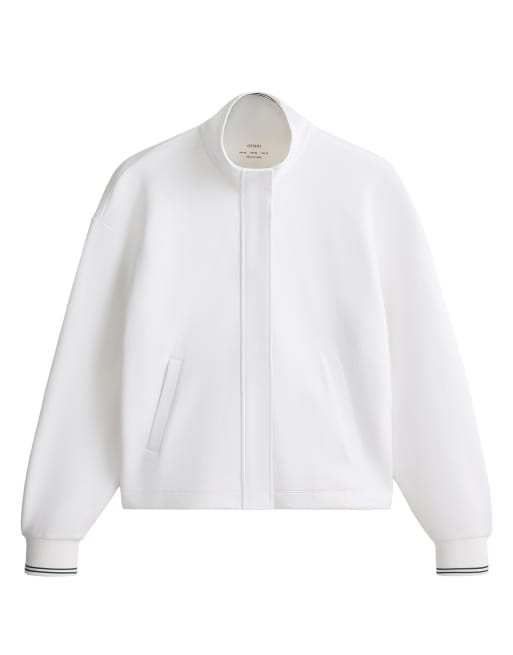 OYSHO - Giacca in piqué di cotone bianco sporco con profili a contrasto, 6 di 7