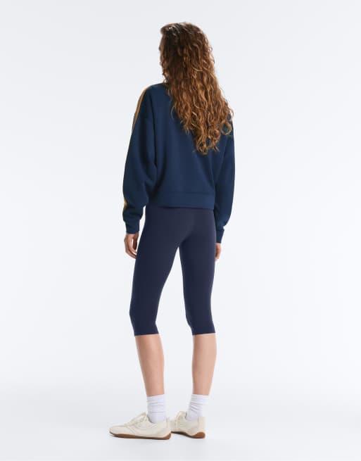 OYSHO - Giacca in twill blu navy con fettuccia laterale, 4 di 4