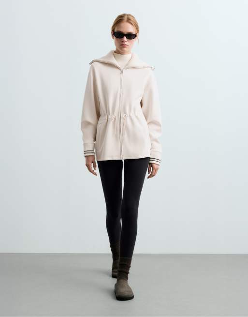 OYSHO Giacca lunga con profili in modal spazzolato color ecru chiaro, 2 di 6