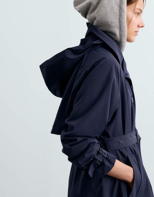 OYSHO giacca lunga impermeabile extra leggera 10k blu, 6 di 6