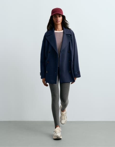 OYSHO giacca lunga in piqué di cotone a 6 bottoni navy - view 1