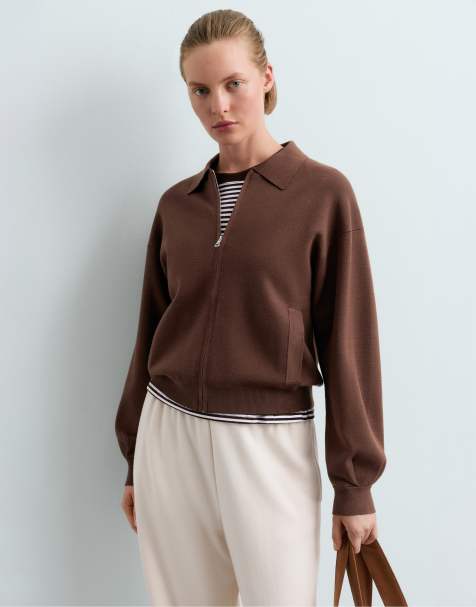 OYSHO giacca polo in maglia color cacao - view 1