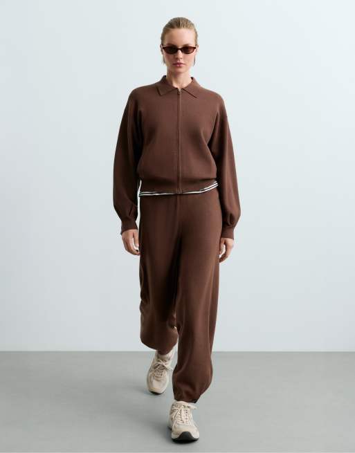 OYSHO giacca polo in maglia color cacao, 5 di 7
