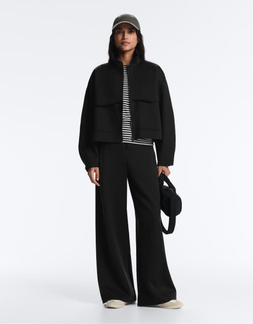 OYSHO - Giacca squadrata nera effetto neoprene, 2 di 4