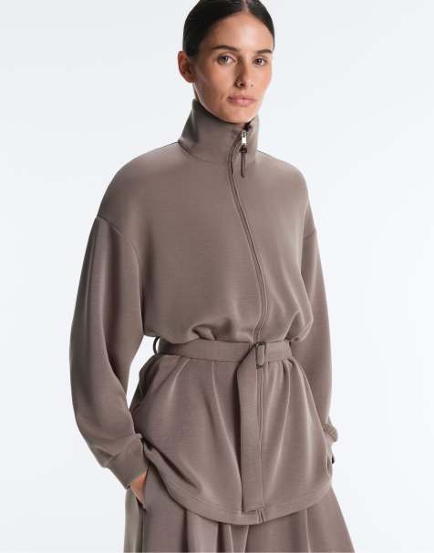 OYSHO - Giacca stile corsetto lunga con cintura in modal soft-touch grigio talpa - view 1