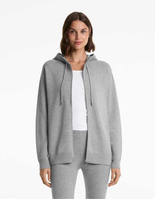 OYSHO - Giacca taglio lungo in maglia nera con cappuccio