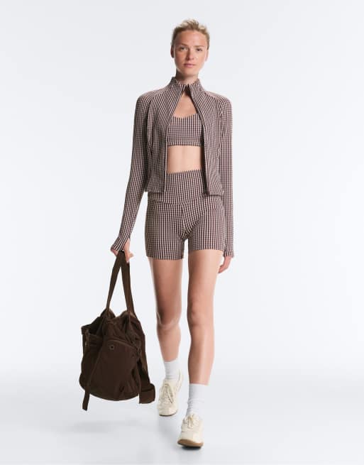 OYSHO - Giacca tecnica marrone a quadretti, 3 di 4
