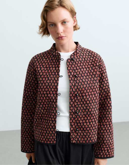 OYSHO giacca trapuntata 100% cotone con colletto alla coreana color maroon, 1 di 7