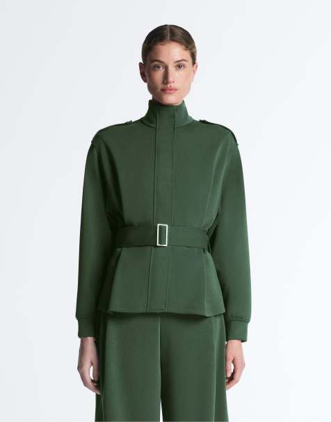 OYSHO - Giacca utility in twill di cotone e modal verde con cintura - view 1