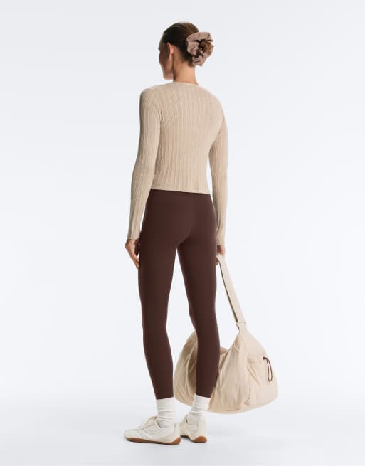 Oysho - Gilet en maille nervurée avec liens noués à l'avant - Sable, 2 de 4