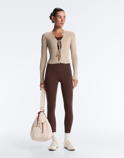 Oysho - Gilet en maille nervurée avec liens noués à l'avant - Sable, 4 de 4