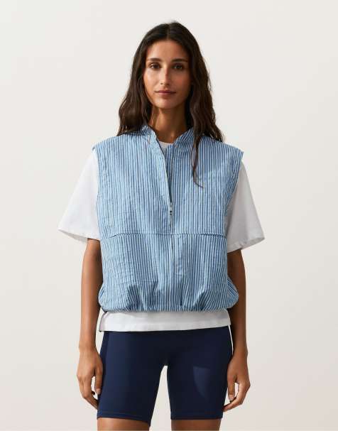 OYSHO - Gilet in misto cotone blu medio a righe - view 1