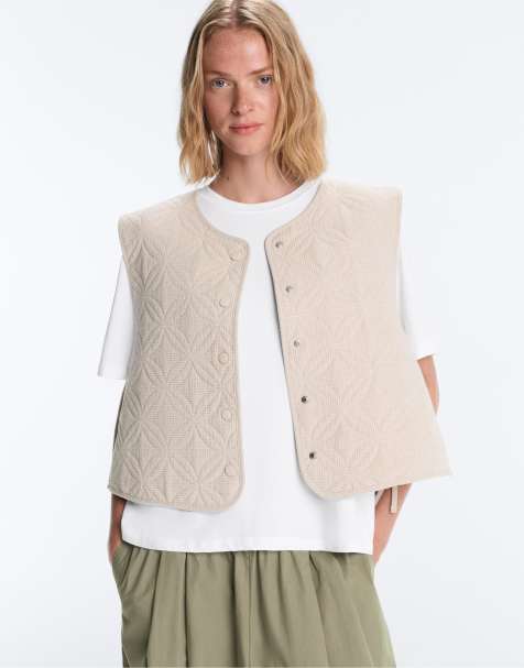 OYSHO - Gilet trapuntato beige a fiori a quadretti - view 1