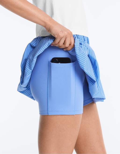 OYSHO - Gonna a palloncino blu a righe modellante a vita alta, 2 di 4
