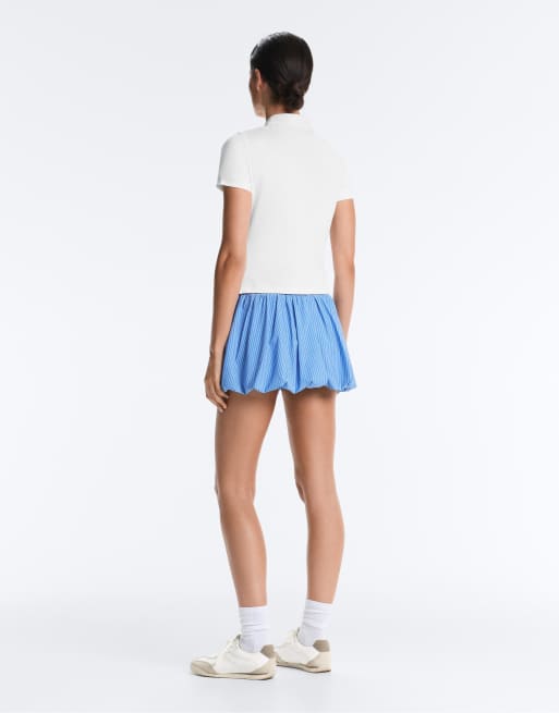 OYSHO - Gonna a palloncino blu a righe modellante a vita alta, 4 di 4
