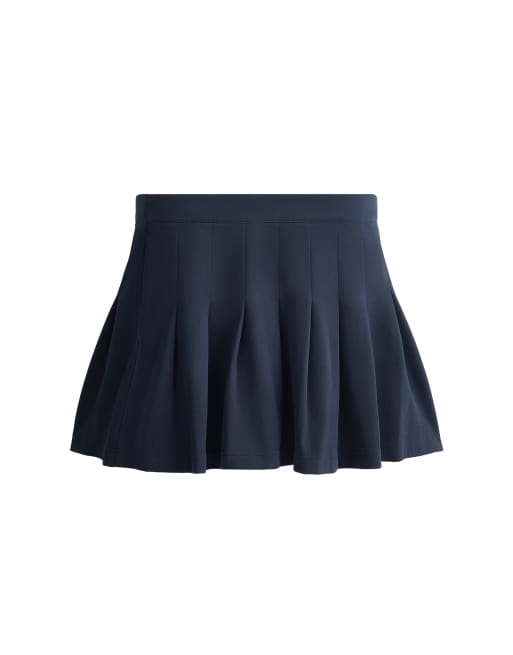 OYSHO - Gonna corta a pieghe in piqué blu navy, 6 di 7
