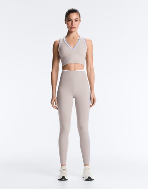 OYSHO – Grå, ankellånga leggings med hög midja, kompression och kontrastdetalj - view 1