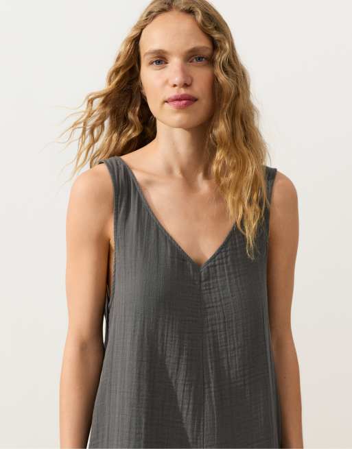 OYSHO - Grå kort jumpsuit i 100% bomuld, 4 af 4